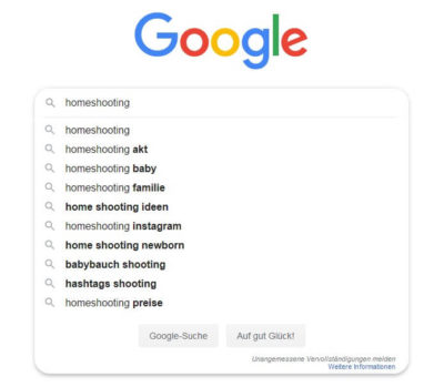 Homeshooting Suchvorschläge von Google